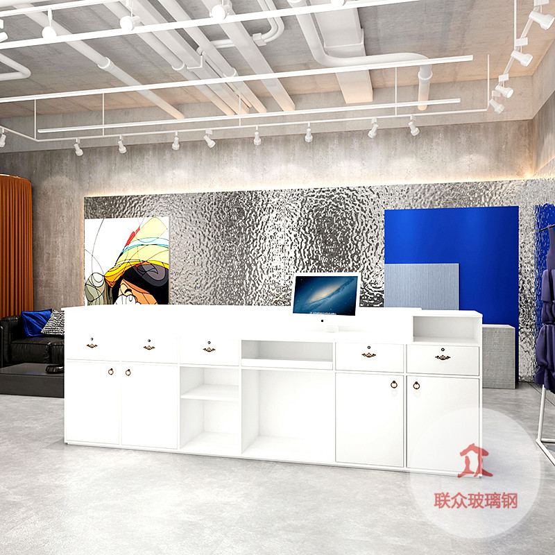 定制大型創(chuàng)意異形玻璃鋼烤漆前臺公司大堂接待臺售樓部服務臺吧臺