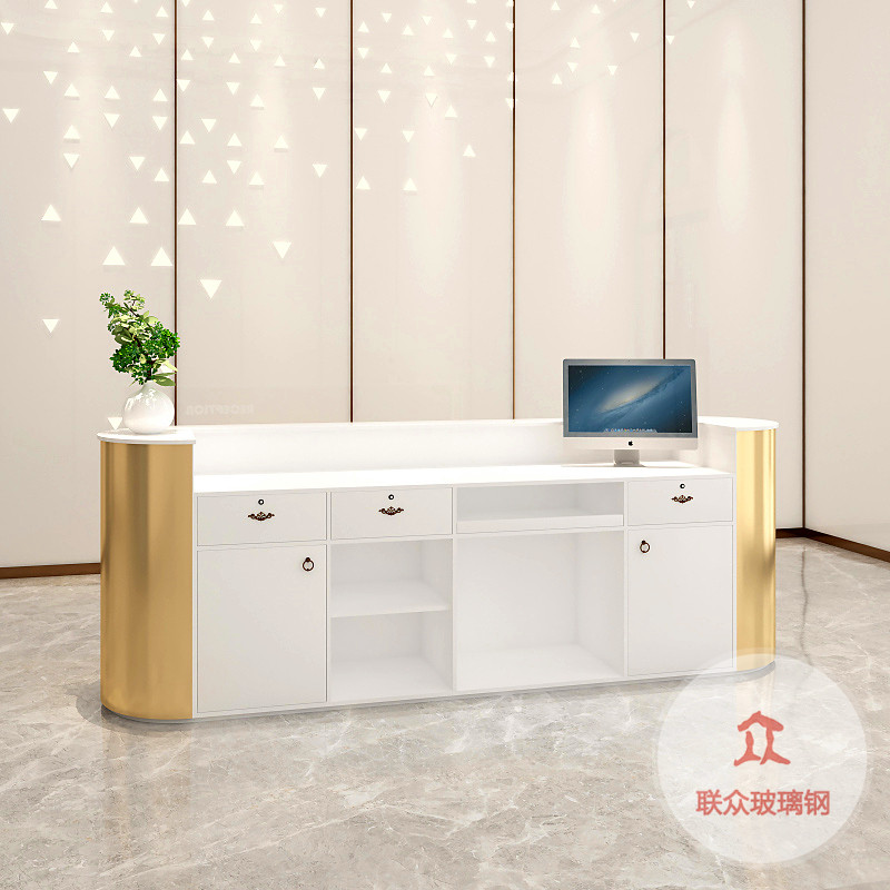 玻璃鋼前臺亮光烤漆接待臺公司商場超市簡約時(shí)尚吧臺收銀異形柜臺