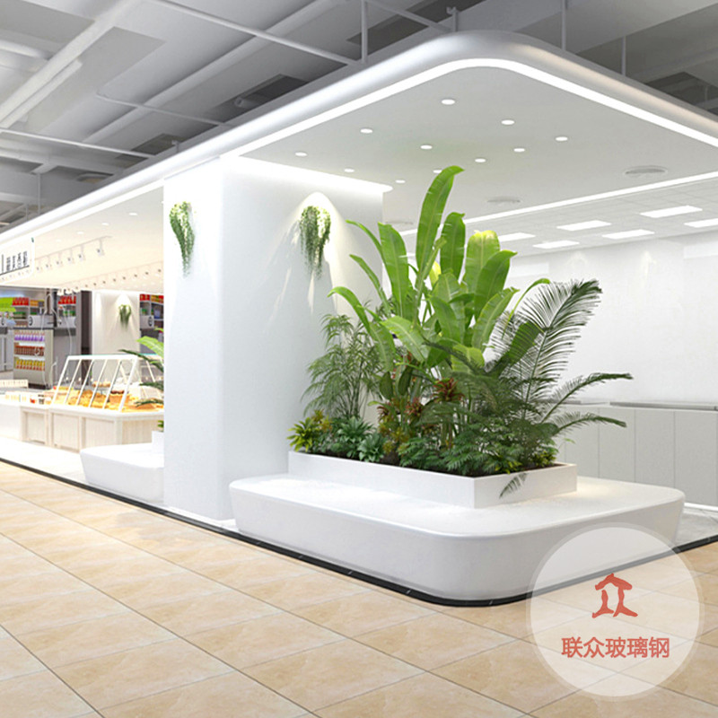 玻璃鋼樹(shù)池白色花池戶外玻璃鋼樹(shù)池小區(qū)景觀大型花池創(chuàng)意坐凳休閑